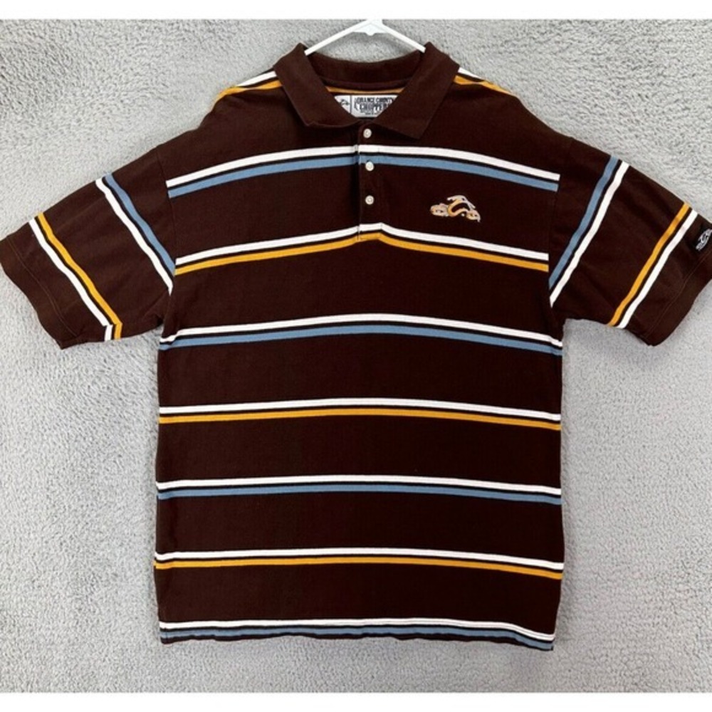 Orange County Choppers Shirt Mens Extra Large Brown‎ Striped Cotton Polo Rugby